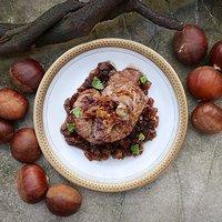 Sonntagsessen: kaninchenleber mit äpfeln in kastanienhonig und balsamico als vorspeise
