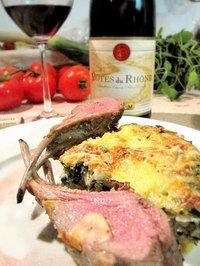 Sonntagsessen: mangoldauflauf mit lammkarree und côtes du rhône