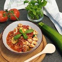 Hähnchenpfanne mit Gemüse und Reis