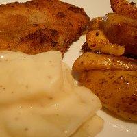 Rahmkohlrabi, Schnitzel und Kartoffelspalten
