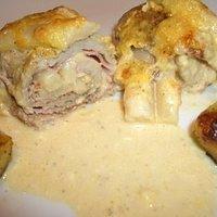 Gratinierte Kalbsröllchen mit Spargel, Schinken & Käse