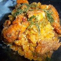 Exotische kokos dhal linsen mit lachs und garnelen ( indisches fisch curry)