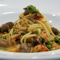 Spaghetti mit Sot l’y laisse und Flusskrebsen