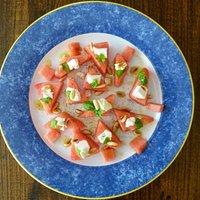 Wassermelone, Feta, Basilikum (sous-vide und cru)