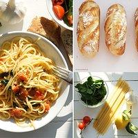 Zum sonnigen wetter: spaghetti tromba und italienische brötchen
