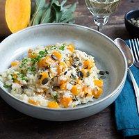 Kürbisrisotto mit Salbei und zweierlei Käse