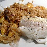 Skrei Loin an badischen "Bubenspitzle“ und geschmortem Sauerkraut