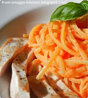 Linguini mit Paprika-Pesto und Hühnchen