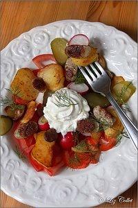 Bunter salat mit kräutertopfen und bratkartoffeln