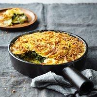 Rezept von manuela rüther: veganes kartoffel-spinat-gratin mit sesamknusper