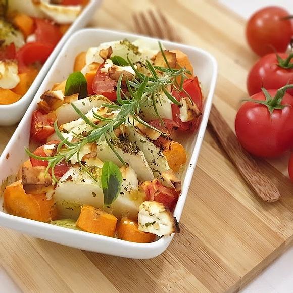 Bauchwärmer: kohlrabi und möhren mit schafskäse gratiniert