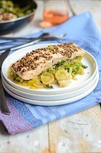 Lachs mit Lauch-Fondue (Fondue de poireau au saumon)