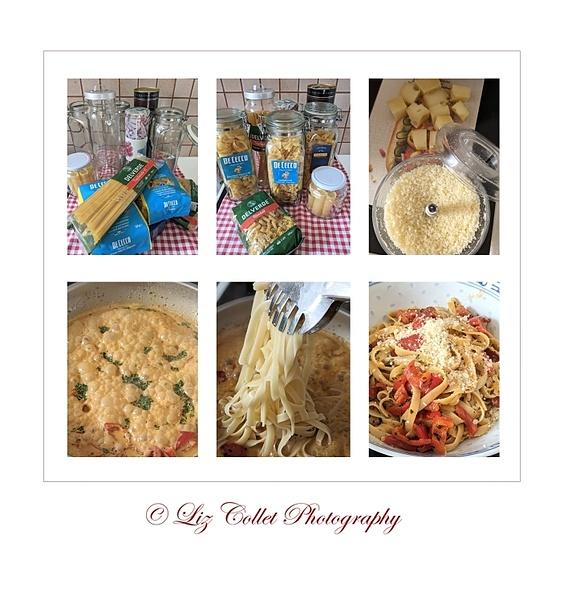 Tagliatelle mit Paprika-Salbei-Sauce und geriebenem Käse