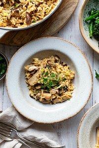 Orzo-nudel-pfanne mit pilzen (one-pot rezept)