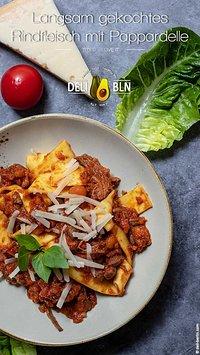 Langsam gekochtes Rindfleisch mit Pappardelle