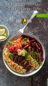 Pflanzliche Poke-Bowl mit gebackenen Pilzen