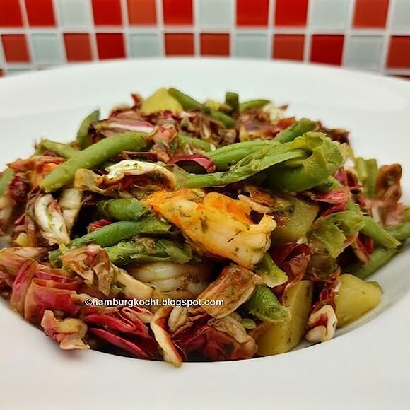 Bohnensalat mit Kartoffeln und Garnelen