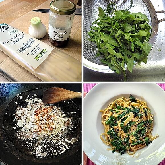 Linguine mit Sardellen und Rucola