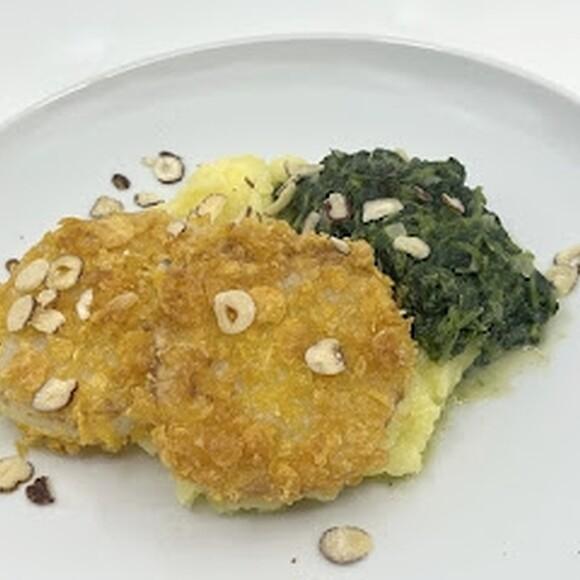 Kohlrabi-Schnitzel mit Kartoffelstampf und Spinat