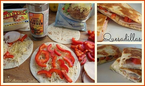 Quesadillas mit hühnchen, paprika und käse