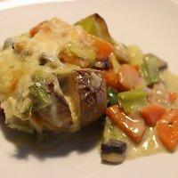 Ofenkartoffeln in Lauch-Champignon-Karotten-Soße