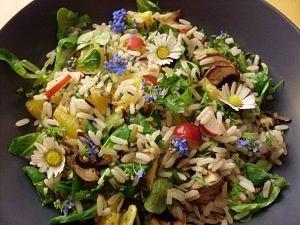 Wildreissalat mit Gartenkräutern und Orange