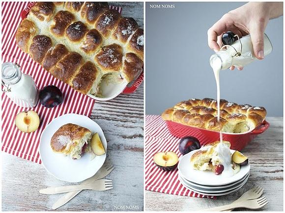 Buchteln mit Pflaumenfüllung und veganer Vanillesoße