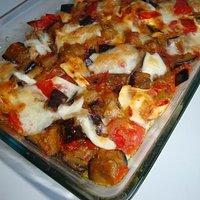 Auberginen-Polentaauflauf mit Ziegenkäse und Büffelmozzarella