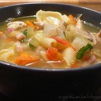 Bunte Gemüse-Suppe mit Nudeln und Fleischeinlage