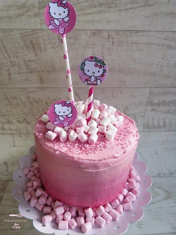 Hello kitty kuchen mit ombre frischkäse frosting und glitzerstaub