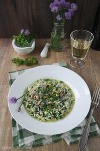 Kräuter-Risotto mit Schnittlauchblüten & Schnittlauchblüten-Essig