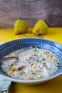 Zitronen-Mais-Suppe mit Huhn und Reis