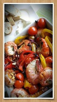 Grillgarnelen mit Sommergemüse