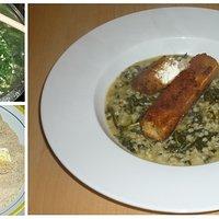 Vegetarisch: gebackener Feta auf Spinat-Graupen
