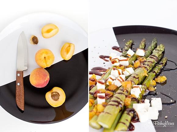 Grüner spargel im ofen mit aprikose und feta