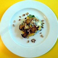 Polenta lasagne – mit kräuterseitlingen und gorgonzola piccante