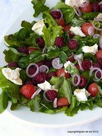 Weisheiten vom strauch: salat mit himbeere, wassermelone und ziegenfrischkäse