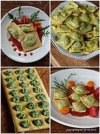 Mädchenteller mit dem blubb: spinat-käse-ravioli mit tomatensugo