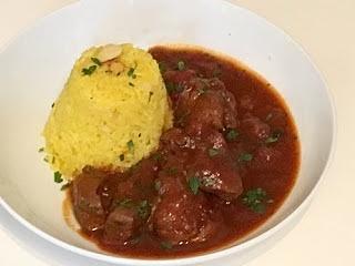 Hammel tomaten ragout mit pilaw-reis