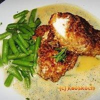 Hühnerbrustfilet in knuspriger Körnerkruste mit grünen Bohnen