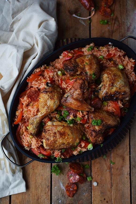 Chorizo Reispfanne und spanisches Hähnchen