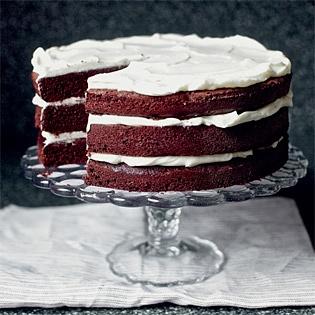Red wine velvet cake with whipped mascarpone
