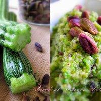 Zucchinipesto, die Zweite: Pasta al pesto di zucchine e pistacchi con pancetta croccante